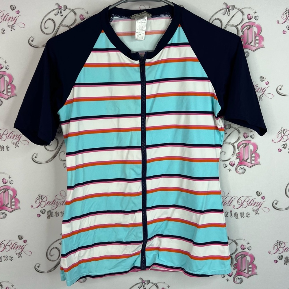 Tommy Bahama rash guard swim shirt zip up stripes Multicolor Striped Zip-Up